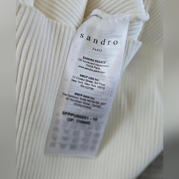 Sandro | Serena Ribbed Knit Top in White, size 2 - Picture 7 of 8